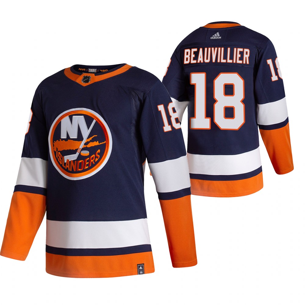 2021 Adidias New York Islanders #18 Anthony Beauvillier Navy Blue Men Reverse Retro Alternate NHL Jersey